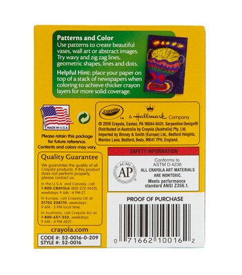 Crayola Non-Peggable Crayons, Assorted Colors, 16 Per Box (52-0016)