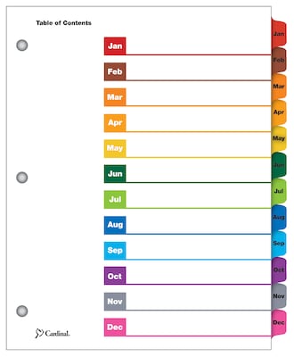 Cardinal OneStep Monthly Paper Dividers, 12-Tab, Multicolor (CRD 60318CB)