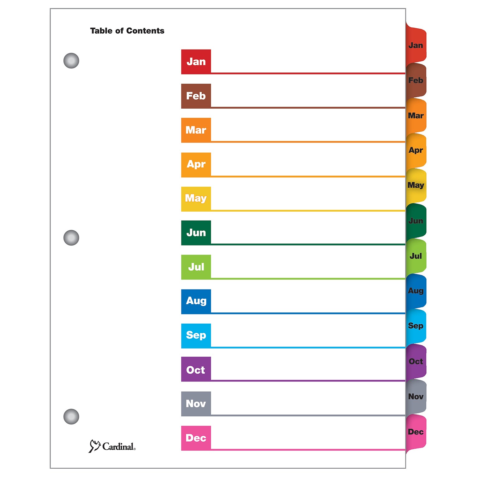 Cardinal OneStep Monthly Paper Dividers, 12-Tab, Multicolor (CRD 60318CB)