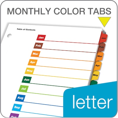 Cardinal OneStep Monthly Paper Dividers, 12-Tab, Multicolor (CRD 60318CB)