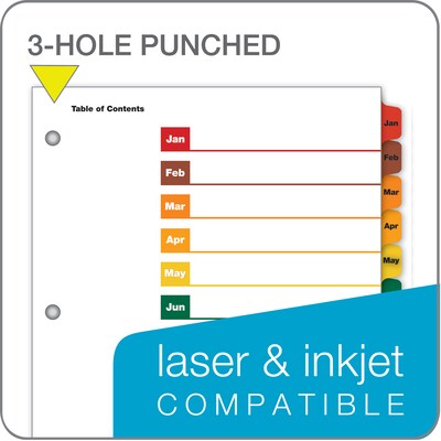 Cardinal OneStep Monthly Paper Dividers, 12-Tab, Multicolor (CRD 60318CB)