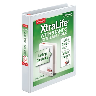 Cardinal XtraLife ClearVue Heavy Duty 1" 3-Ring View Binders, D-Ring, White (26300CB)