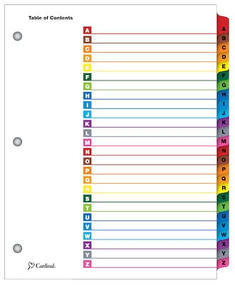 Cardinal OneStep Printable Table of Contents and Dividers, A-Z - 26-Tab, Multicolor, 1/St