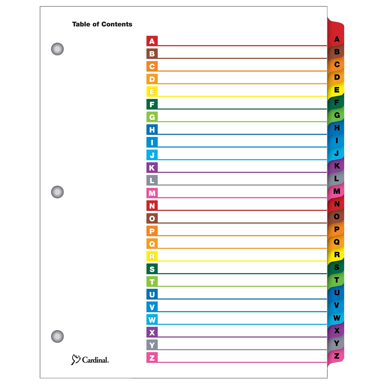 Cardinal OneStep Printable Table of Contents and Dividers, A-Z - 26-Tab, Multicolor, 1/St