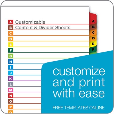 Cardinal OneStep Printable Table of Contents and Dividers, A-Z - 26-Tab, Multicolor, 1/St