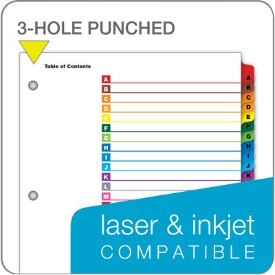 Cardinal OneStep Printable Table of Contents and Dividers, A-Z - 26-Tab, Multicolor, 1/St