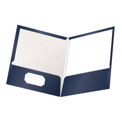 Oxford 2-Pocket Laminated Folders, Navy Blue, 25/Box (OXF 51743)