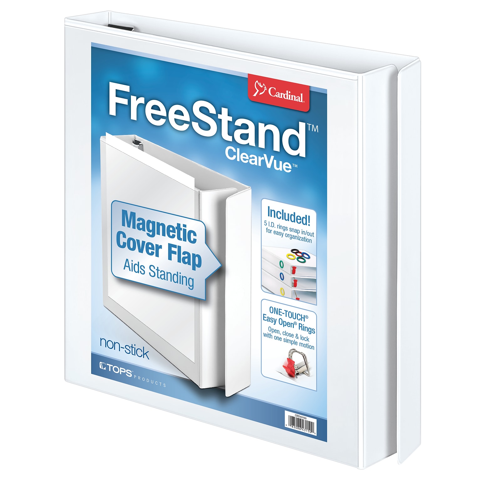 Cardinal FreeStand EasyOpen Heavy Duty 1 3-Ring Non-View Binders, D-Ring, White (43100)