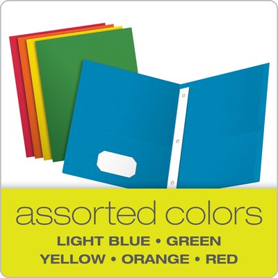 Oxford 10% Recycled 2-Pocket Paper Portfolio Folder with Fasteners, Assorted, 25/Box (57713)