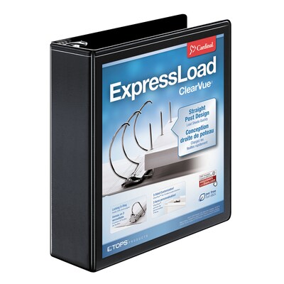 Cardinal ExpressLoad ClearVue 2 3-Ring View Binders, D-Ring, Black (49121)