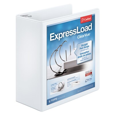 Cardinal ExpressLoad ClearVue Lock Heavy Duty 4 3-Ring View Binders, D-Ring, White (49140)