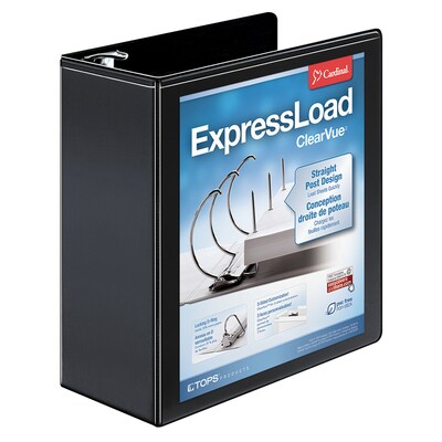 Cardinal ExpressLoad ClearVue Heavy Duty 4 3-Ring View Binders, D-Ring, Black (49141)