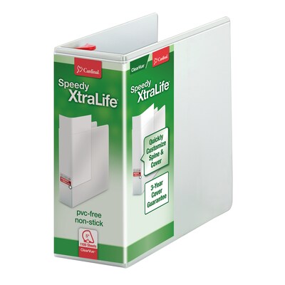 Cardinal XtraLife Speedy 5 3-Ring View Binders, D-Ring, White (59150)