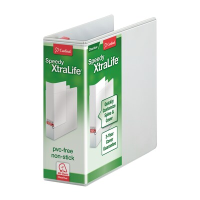 Cardinal XtraLife Speedy 4 3-Ring View Binders, D-Ring, White (59140)