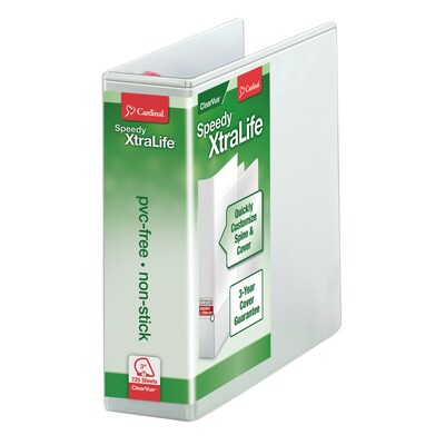 Cardinal XtraLife Speedy 3 3-Ring View Binders, D-Ring, White (59130CB)