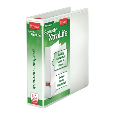 Cardinal XtraLife Speedy 2 3-Ring View Binders, D-Ring, White (59120)