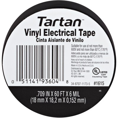 3M 1615 Electrical Tape, 6 Mil, 3/4 x 60, Black, 100/Case (T9641615)