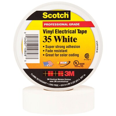 3M 35 Colored Electrical Tape, 7 Mil, 3/4 x 66, White, 100/Case (T964035W)