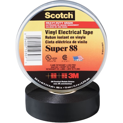 3M Super 88 Electrical Tape, 3/4 x 22 yds., Black, 10/Case (T96408810PK)