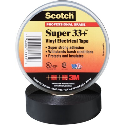 3M 33+ Electrical Tape, 7 Mil, 1 1/2 x 108, Black, 50/Case (T966033)