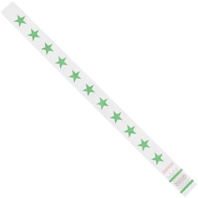 Tyvek® Wristbands, 3/4 x 10, Green Stars, 500/Case (WR104GN)