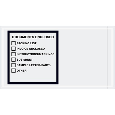 Tape Logic® Transportation Envelopes, Documents Enclosed, 5 1/2 x 10, Printed Clear, 1000/Case (PL496)