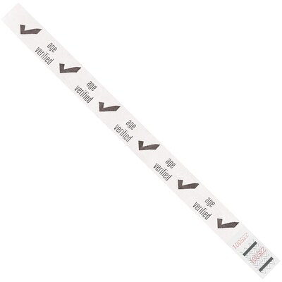 Tyvek® Wristbands, 3/4 x 10, White Age Verified, 500/Case (WR102WH)