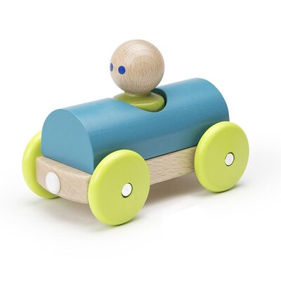 Tegu Magnetic Racer Wood Building Block Set, Teal, Ages 12 months+ (TEGMRCTYG801T)