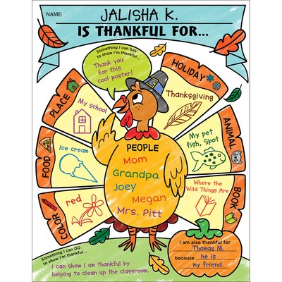 Scholastic® Personal Poster Set 17 x 22 I Am Thankful!, Grades K-2 (SC-831434)