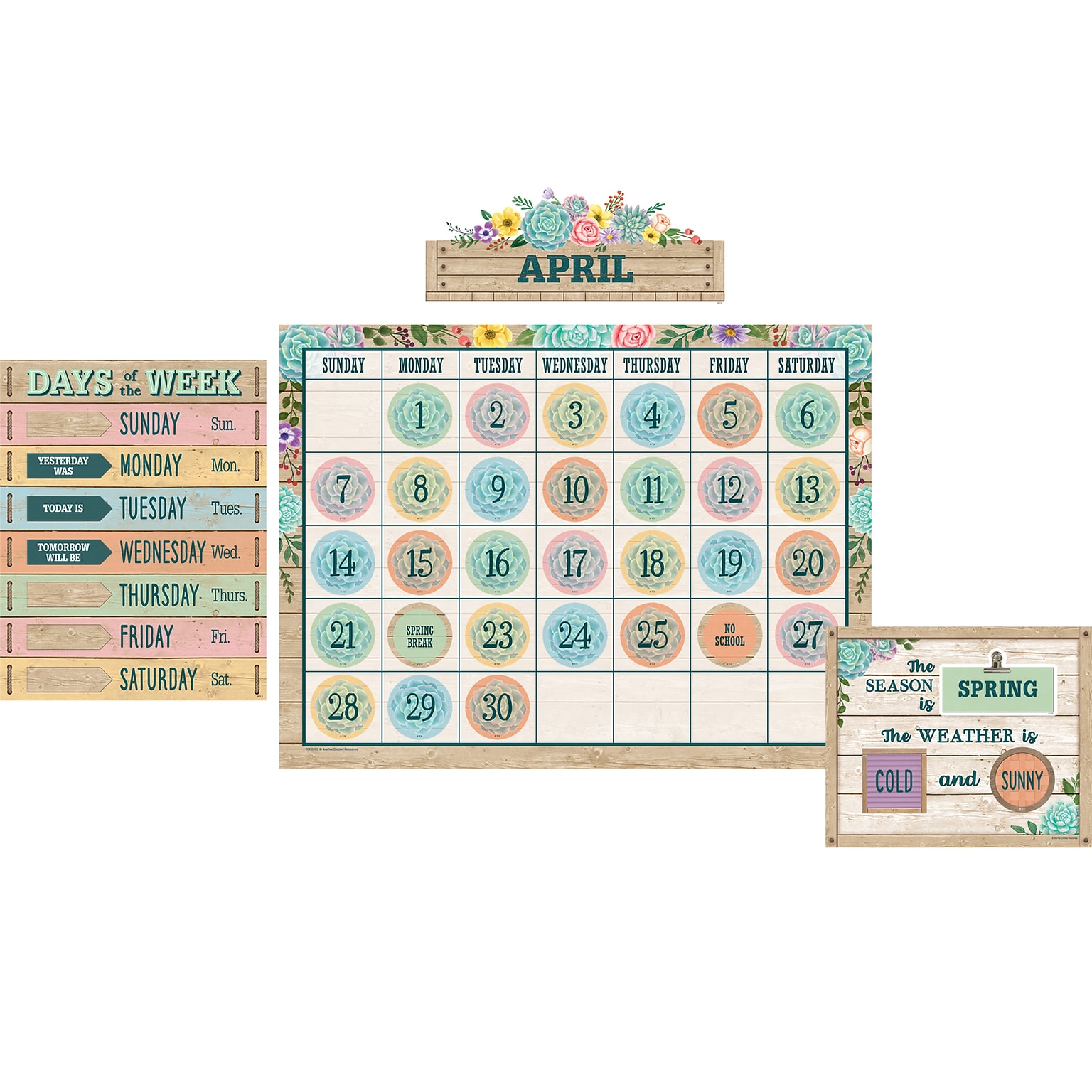 Teacher Created Resources® Rustic Bloom Calendar Bulletin Board Set, 85/Set (TCR8593)