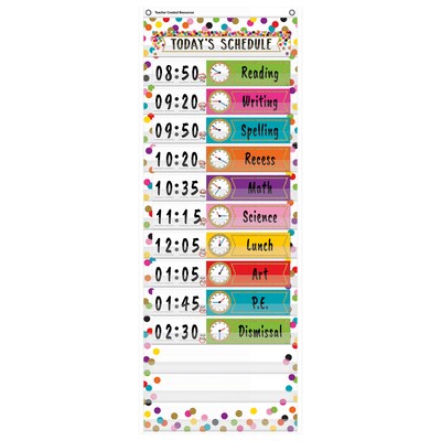 Teacher Created Resources Confetti 14 Pocket Daily Schedule Pocket Chart, 13 x 34 (TCR20330)