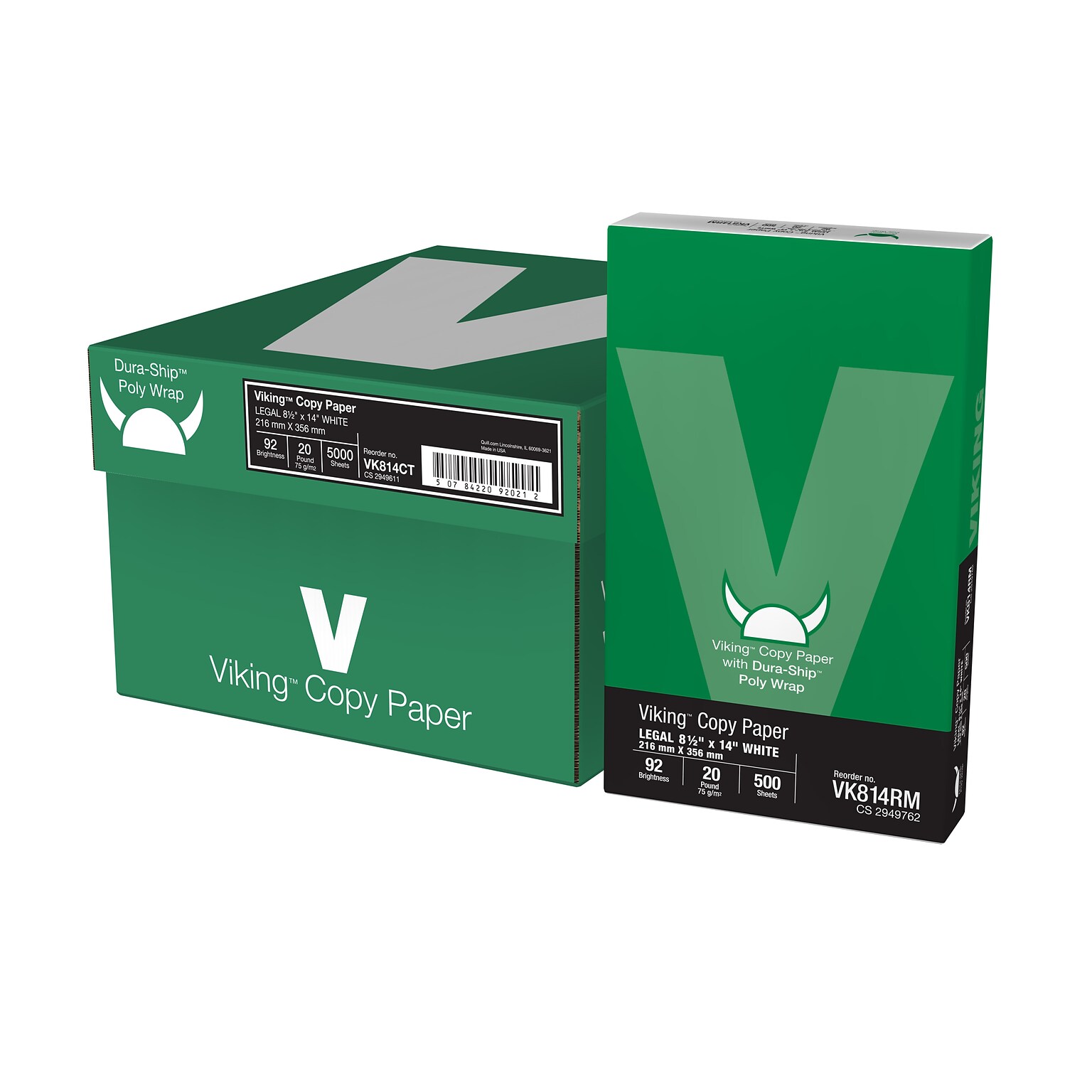 Quill Brand 8.5 x 14 CopyPaper 20 lbs., 92 Brightness, White, 5000 Sheets/Ream (VK814CT)