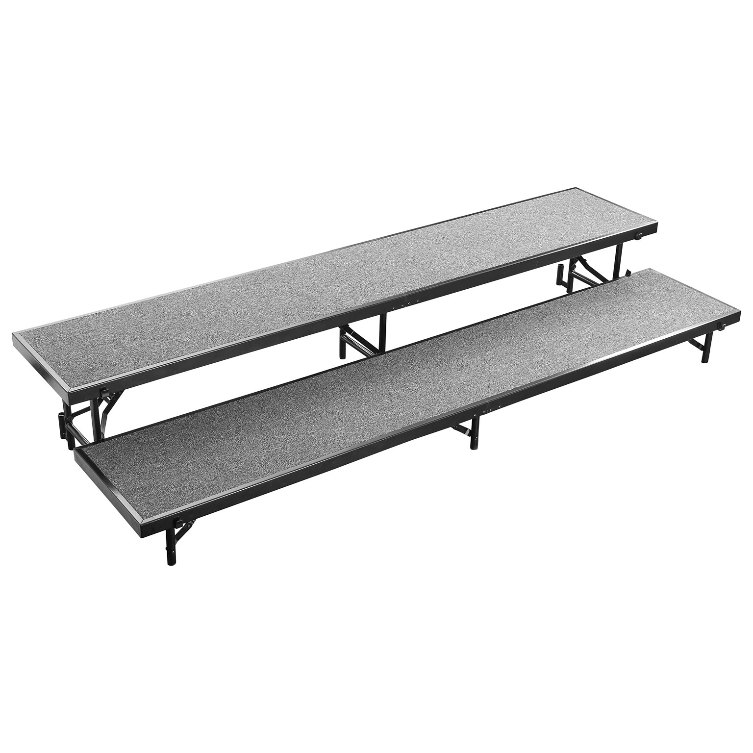 NPS 2 Level Straight Standing Choral Riser, 36W x 60”-66”L x 16H, Grey Carpet (RS2LC-02)