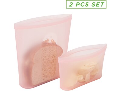 Mind Reader Reusable Silicone Bags, 27.05 oz./10.15 oz., Pink, 2/Set (SSSBAG2-PNK)