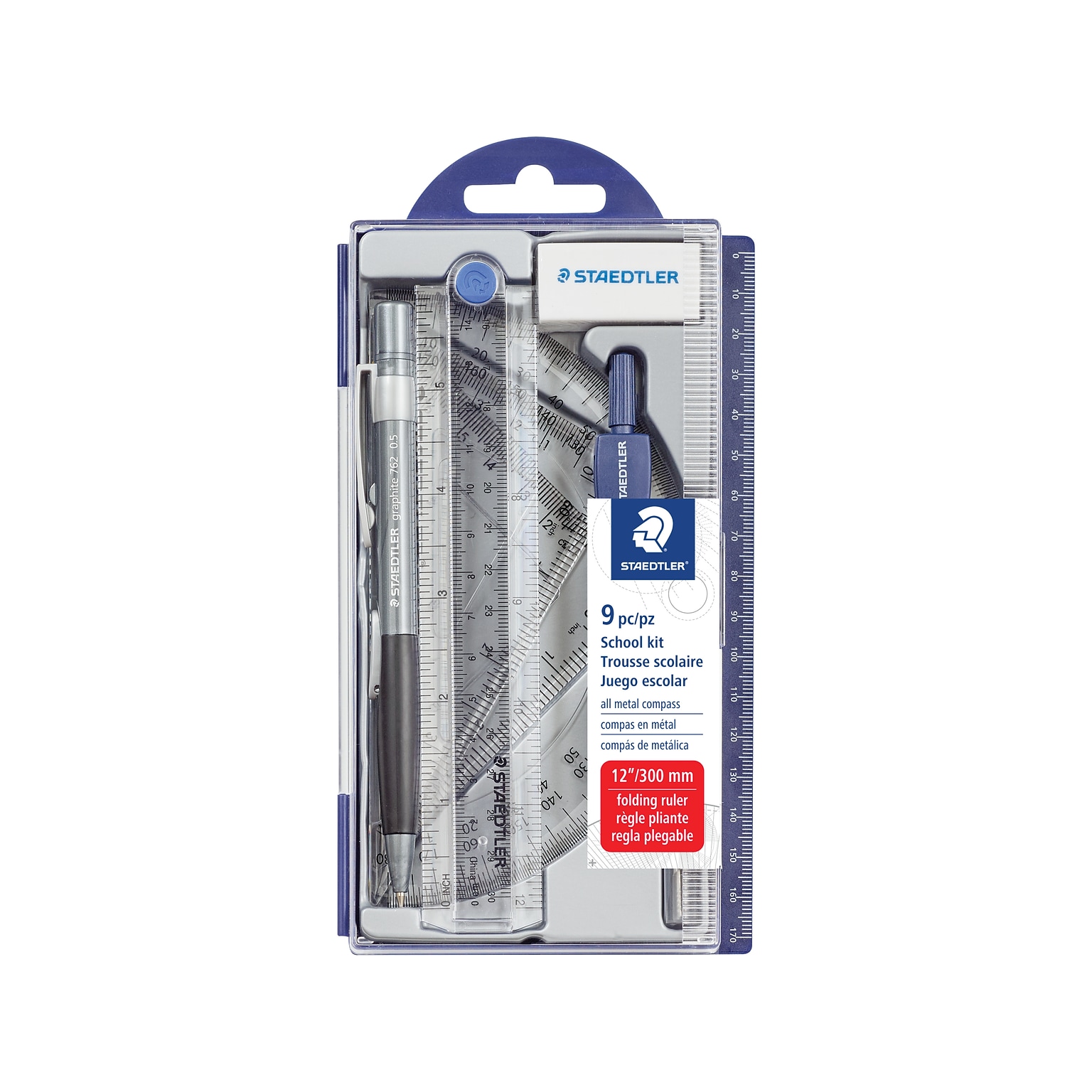 Staedtler Math Set, 7.75 x 3.75, Silver/Blue (550 60S9-2)