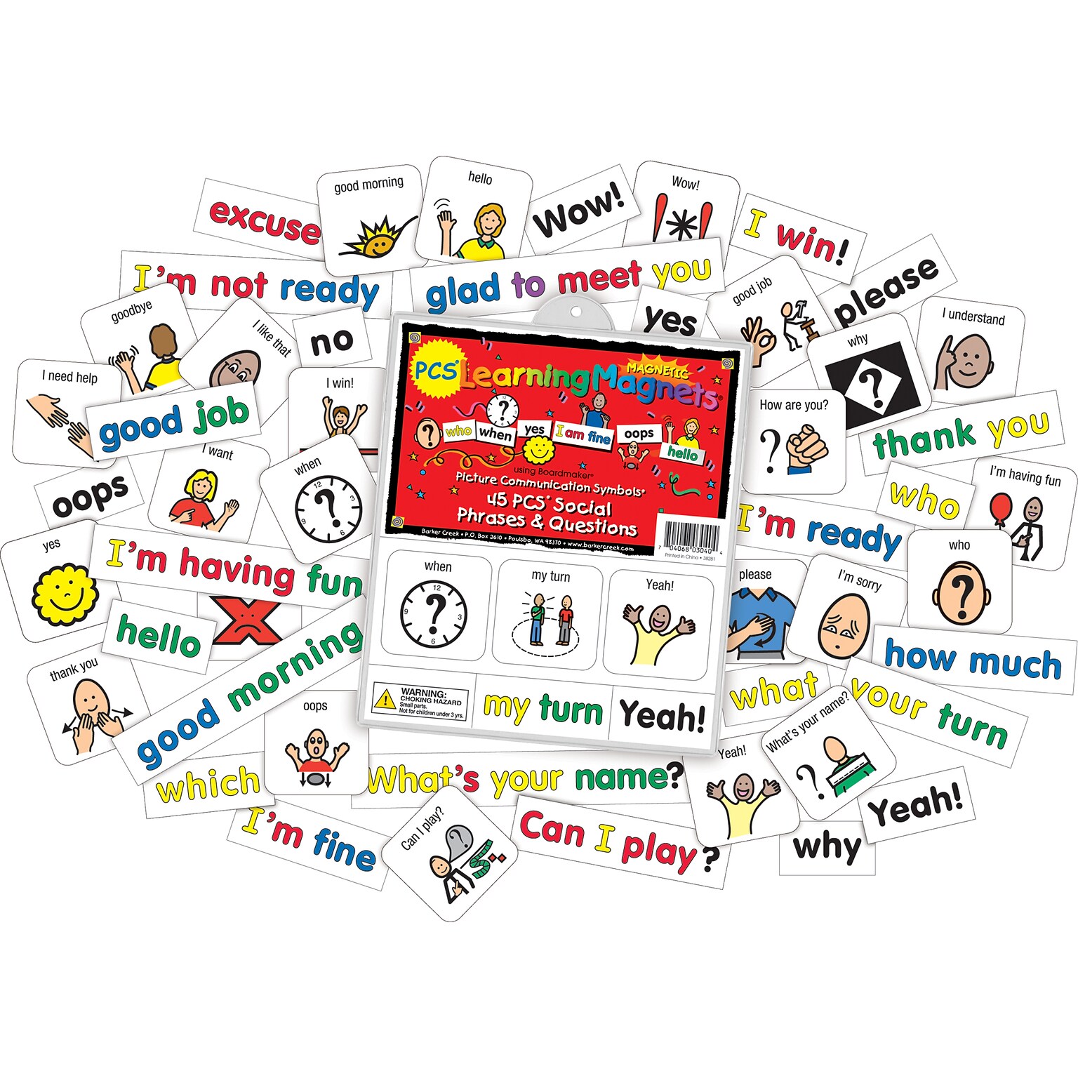 Barker Creek PCS Learning Magnets, 45 Social Phrases & Questions (LM3040)