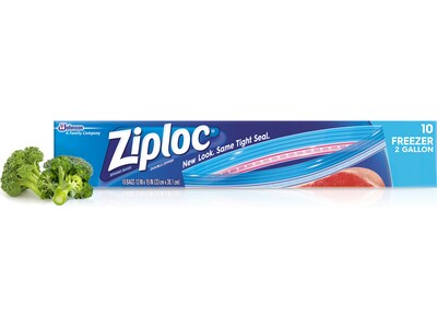 Ziploc Freezer Bags, 2 Gal., 10/Carton (665258)