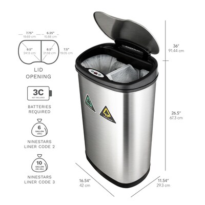 Nine Stars 13.2 Gallon Stainless Steel Motion Sensor Recycle Trash Can (DZT-50-13R)