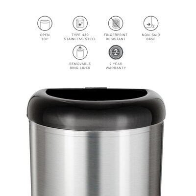 Nine Stars Stainless Steel Open Top Trash Can, 13.2 Gallon, Black (OTT-50-19BK)