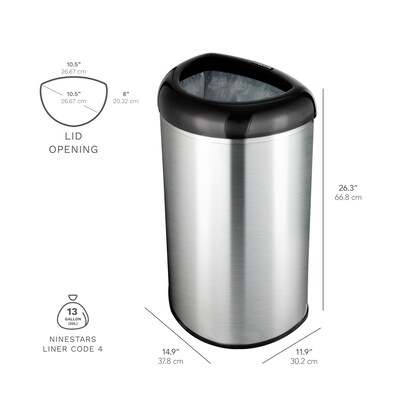 Nine Stars Stainless Steel Open Top Trash Can, 13.2 Gallon, Black (OTT-50-19BK)