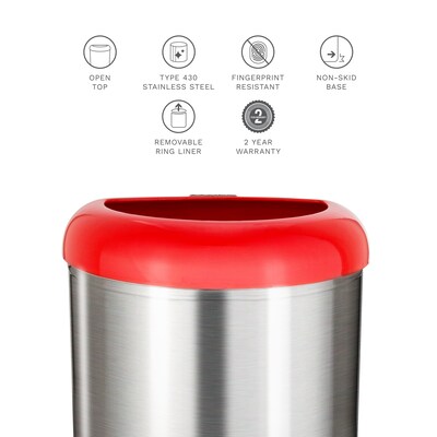 Nine Stars Stainless Steel Open Top Trash Can, 13.2 Gallon, Red (OTT-50-19RD)