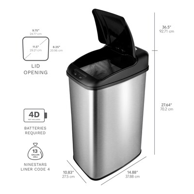 Nine Stars Stainless Steel Motion Sensor Trash Can, 13.2 Gallon (DZT-50-6)