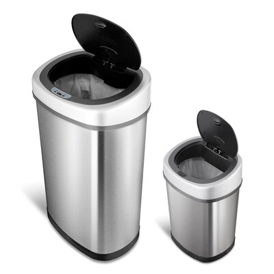 Nine Stars Stainless Steel Motion Sensor Combo Trash Can, 13.2 Gallon / 3.1 Gallon, Silver (CB-50-9/12-9)