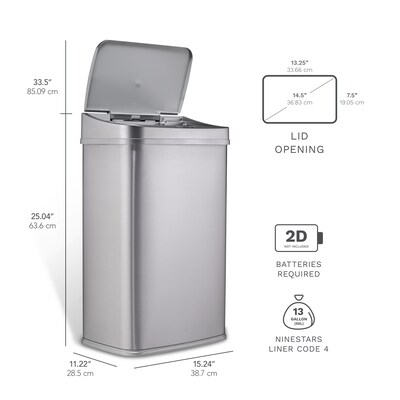 Nine Stars Stainless Steel Motion Sensor Trash Can, 13.2 Gallon, Silver (DZT-50-28SL)