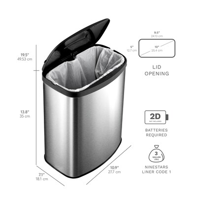 Nine Stars Stainless Steel Removable Bucket Motion Sensor Trash Can, 2.1 Gallon (DZT-8-1A)