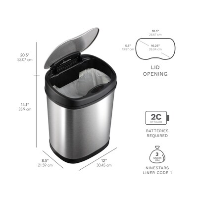 Nine Stars Stainless Steel Motion Sensor Trash Can, 3.2 Gallon (DZT-12-13)