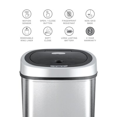 Nine Stars Stainless Steel Motion Sensor Trash Can, 11 Gallon (DZT-42-9)