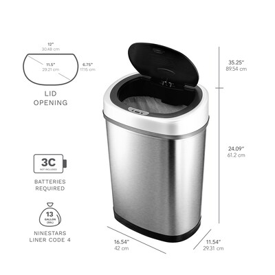 Nine Stars Stainless Steel Motion Sensor Trash Can, 11 Gallon (DZT-42-9)