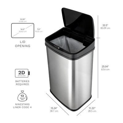 Nine Stars Stainless Steel Motion Sensor Trash Can, 13.2 Gallon (DZT-50-28)