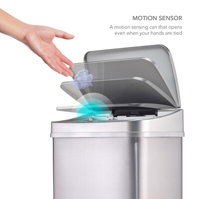 Nine Stars Stainless Steel Motion Sensor Trash Can, 13.2 Gallon, Silver (DZT-50-28SL)